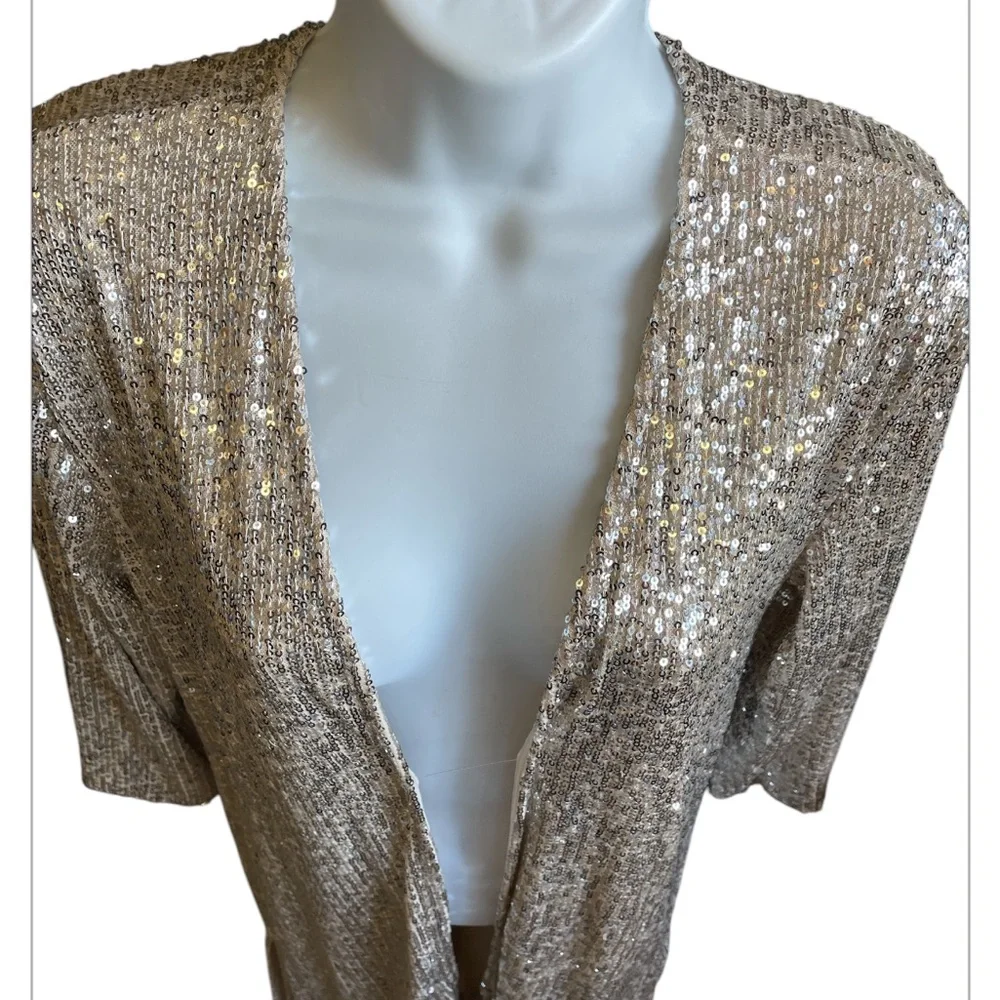 Maurice’s  longer cardigan XS  NWT special Occassion gold sequin duster